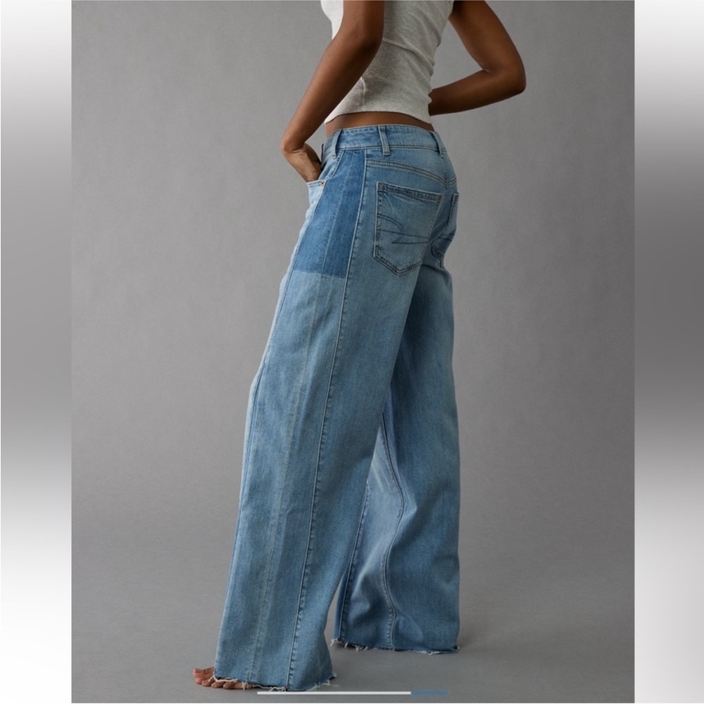 American Eagle Dreamy Drape Stretch Patchwork Low-Rise Baggy Wide-Leg size 6R